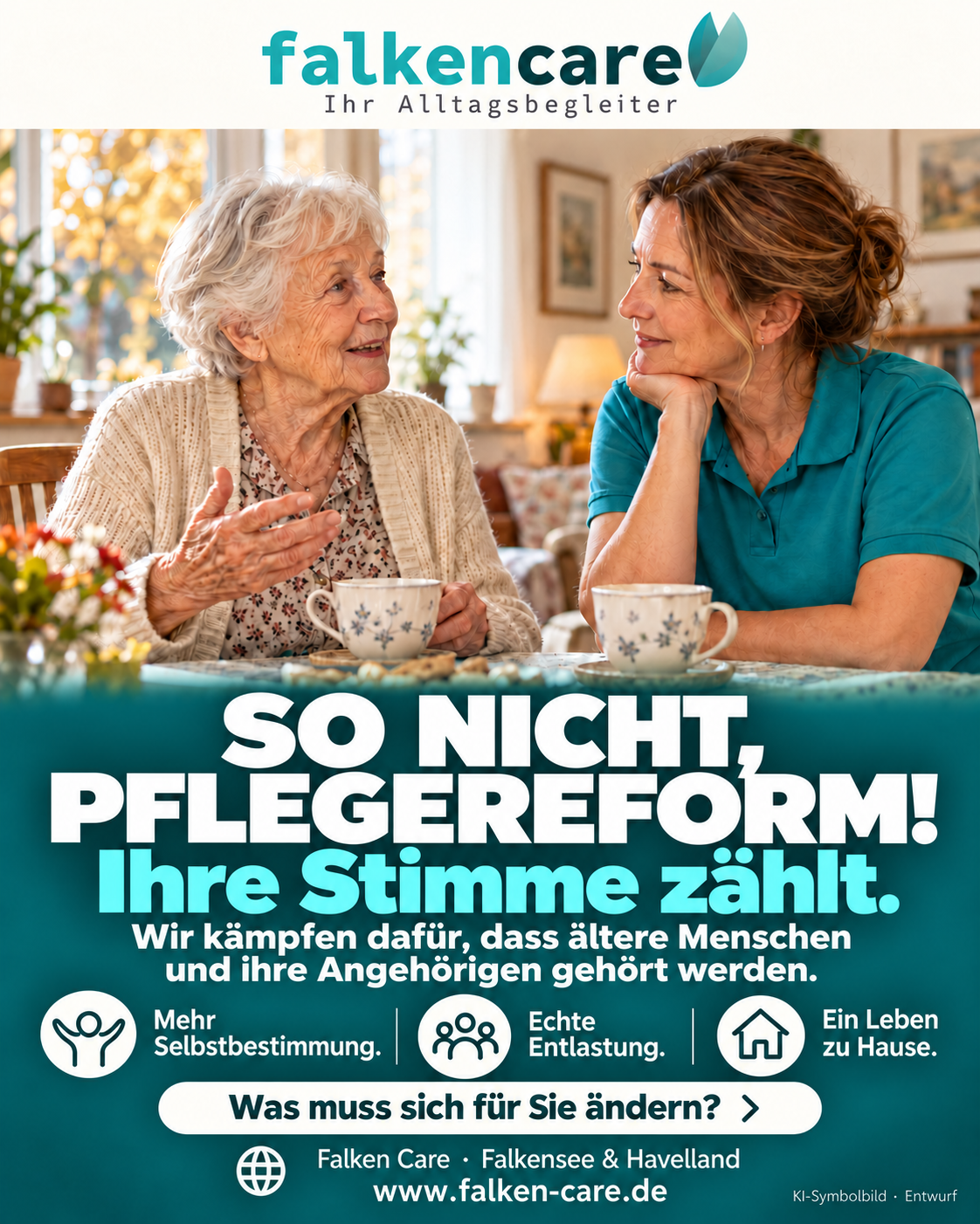 Eine ältere Frau erzählt, eine Begleiterin hört ihr zu – Ihre Stimme zählt